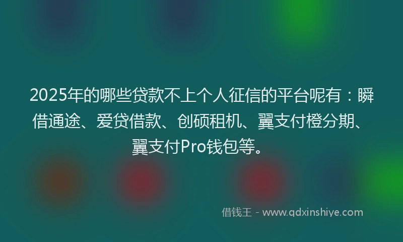 2025年的哪些贷款不上个人征信的平台呢有：瞬借通途、爱贷借款、创硕租机、翼支付橙分期、翼支付Pro钱包等。