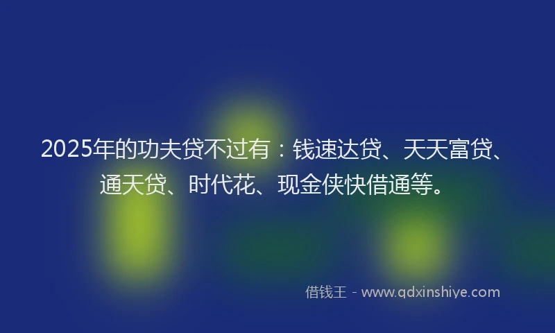 2025年的功夫贷不过有：钱速达贷、天天富贷、通天贷、时代花、现金侠快借通等。