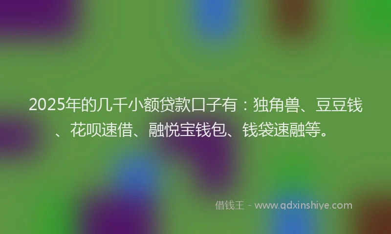 2025年的几千小额贷款口子有：独角兽、豆豆钱、花呗速借、融悦宝钱包、钱袋速融等。