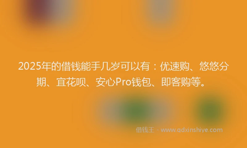 2025年的借钱能手几岁可以有：优速购、悠悠分期、宜花呗、安心Pro钱包、即客购等。