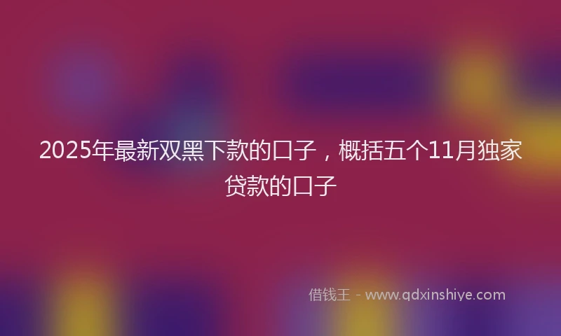 2025年最新双黑下款的口子，概括五个11月独家贷款的口子