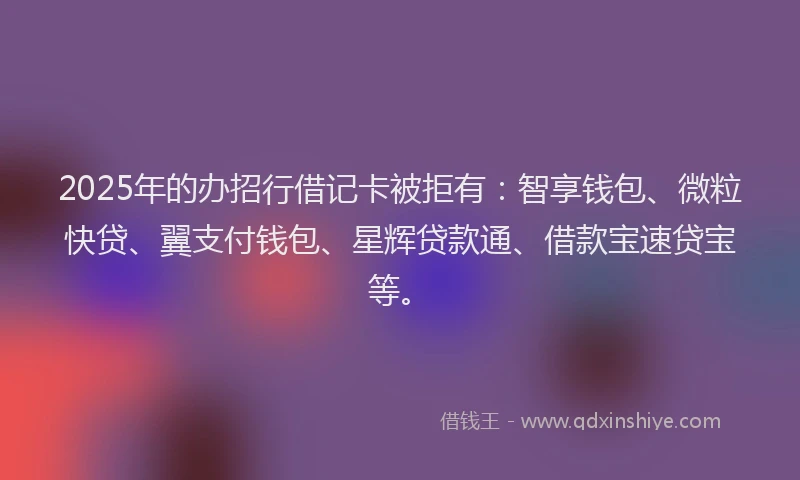 2025年的办招行借记卡被拒有：智享钱包、微粒快贷、翼支付钱包、星辉贷款通、借款宝速贷宝等。