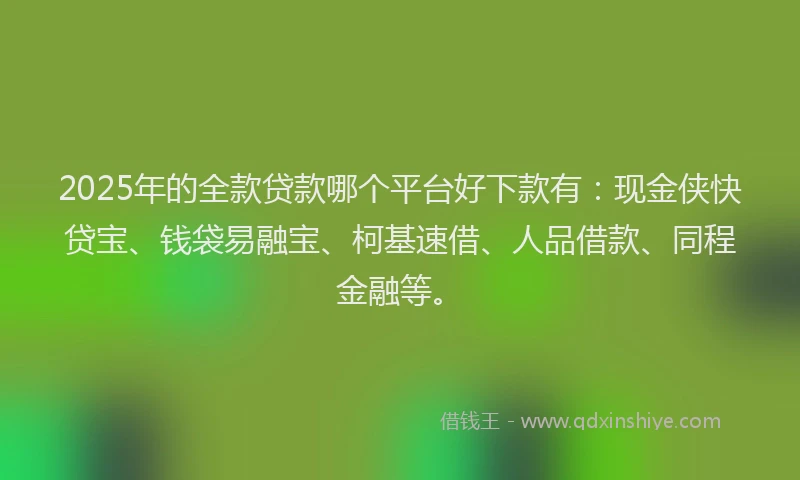 2025年的全款贷款哪个平台好下款有：现金侠快贷宝、钱袋易融宝、柯基速借、人品借款、同程金融等。