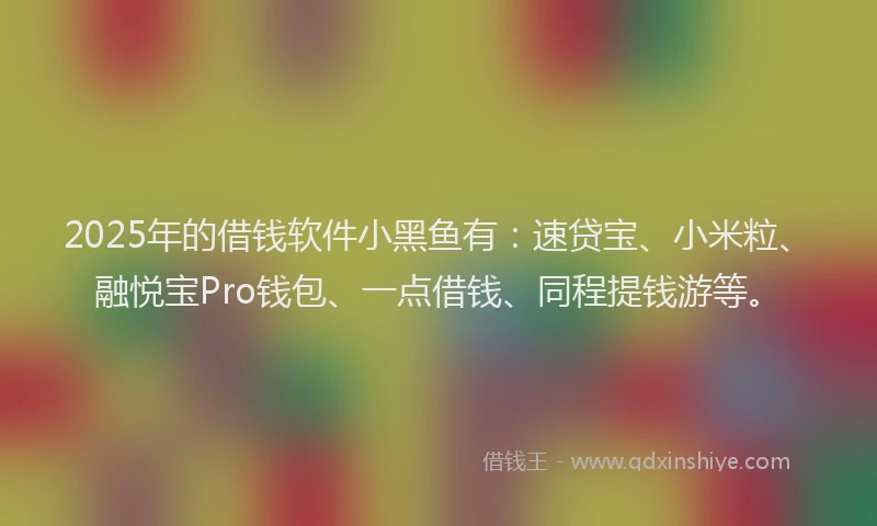 2025年的借钱软件小黑鱼有：速贷宝、小米粒、融悦宝Pro钱包、一点借钱、同程提钱游等。