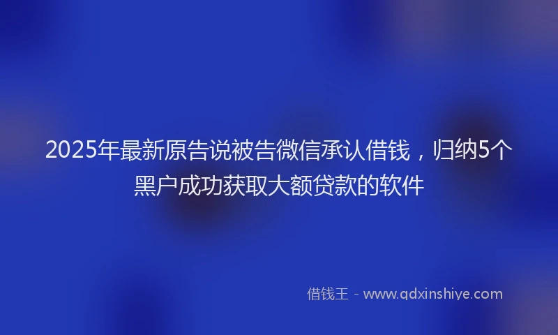 2025年最新原告说被告微信承认借钱，归纳5个黑户成功获取大额贷款的软件