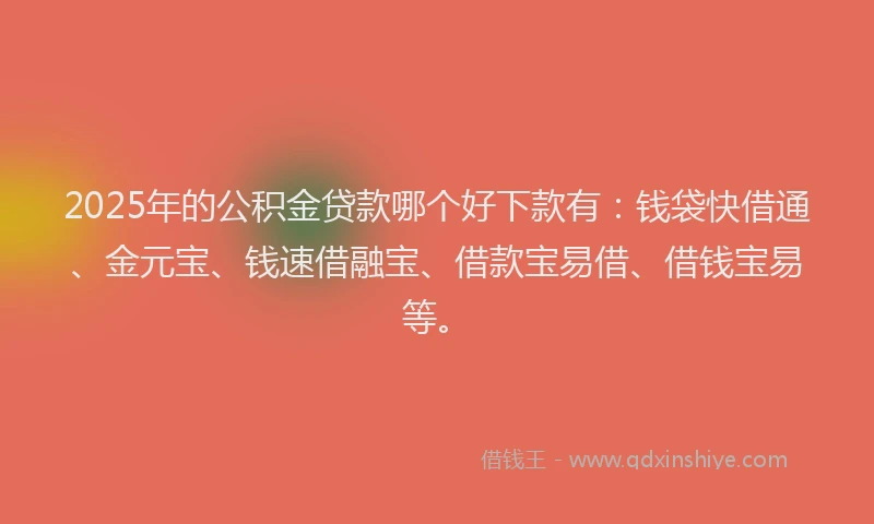 2025年的公积金贷款哪个好下款有：钱袋快借通、金元宝、钱速借融宝、借款宝易借、借钱宝易等。