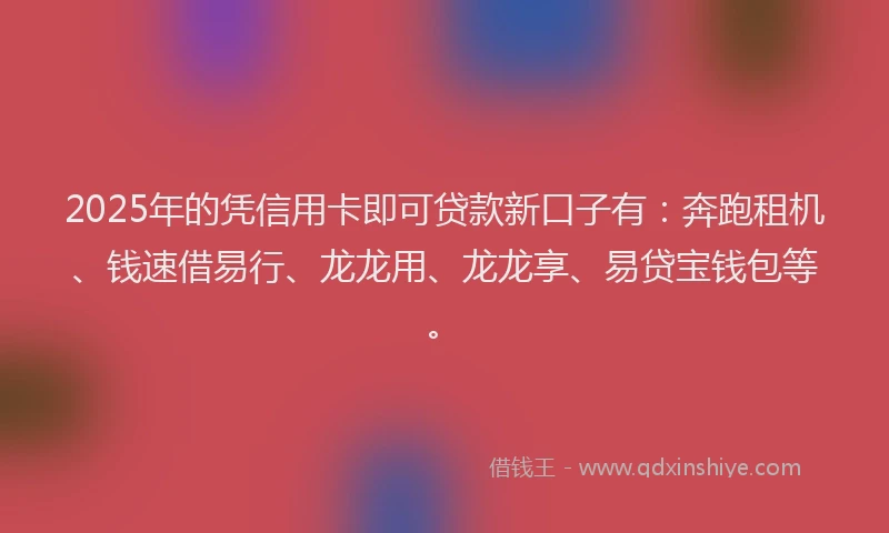 2025年的凭信用卡即可贷款新口子有：奔跑租机、钱速借易行、龙龙用、龙龙享、易贷宝钱包等。