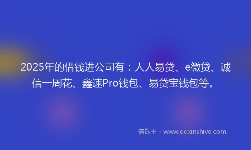 2025年的借钱进公司有：人人易贷、e微贷、诚信一周花、鑫速Pro钱包、易贷宝钱包等。