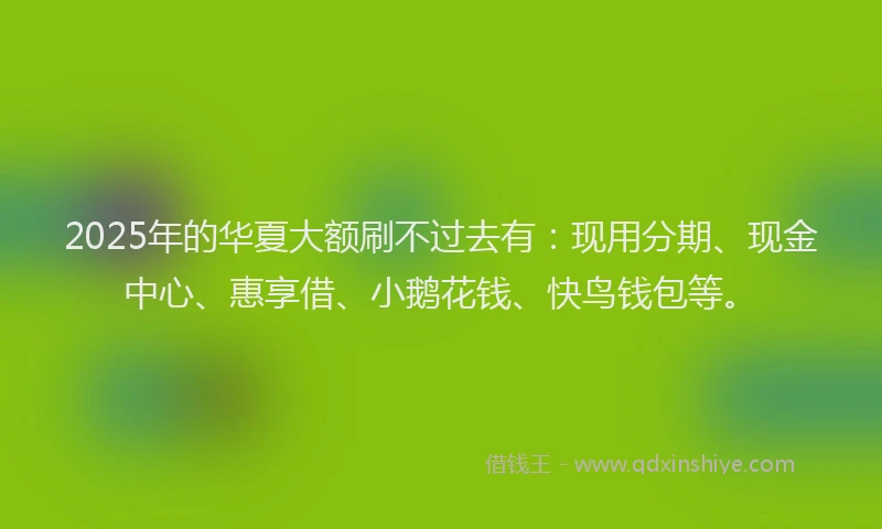 2025年的华夏大额刷不过去有：现用分期、现金中心、惠享借、小鹅花钱、快鸟钱包等。
