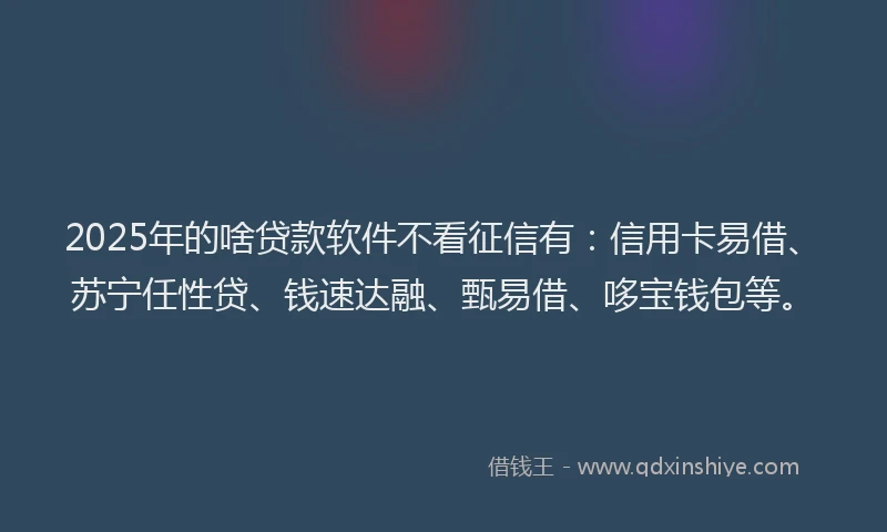 2025年的啥贷款软件不看征信有：信用卡易借、苏宁任性贷、钱速达融、甄易借、哆宝钱包等。