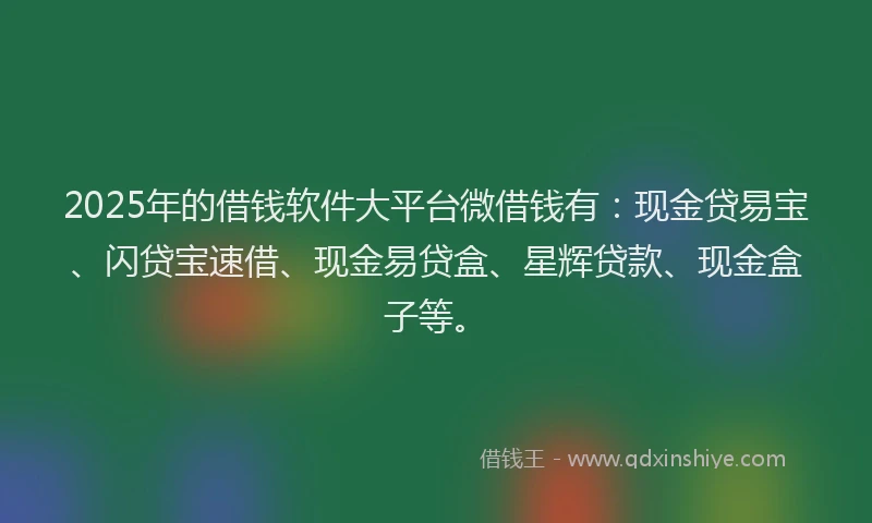 2025年的借钱软件大平台微借钱有：现金贷易宝、闪贷宝速借、现金易贷盒、星辉贷款、现金盒子等。