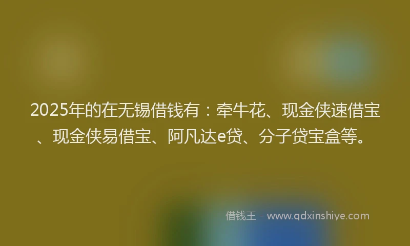 2025年的在无锡借钱有：牵牛花、现金侠速借宝、现金侠易借宝、阿凡达e贷、分子贷宝盒等。