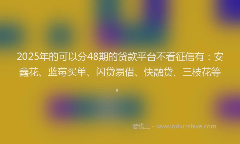 2025年的可以分48期的贷款平台不看征信有：安鑫花、蓝莓买单、闪贷易借、快融贷、三枝花等。