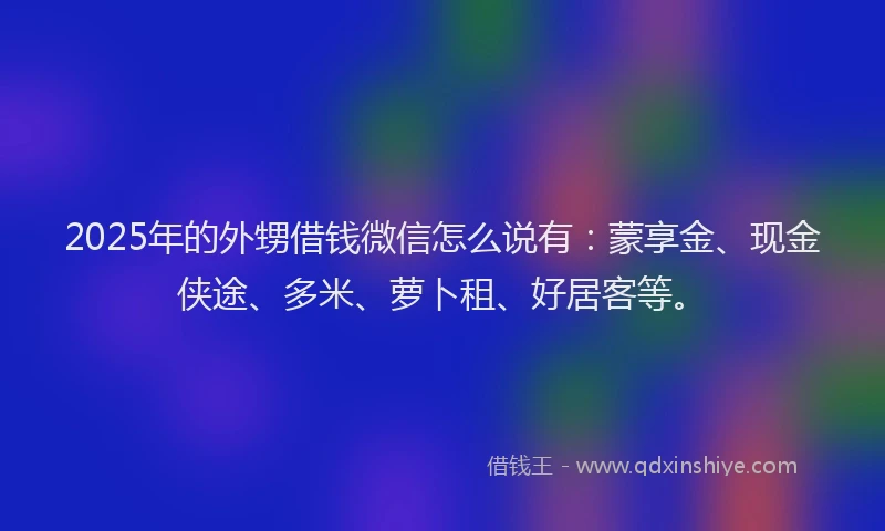 2025年的外甥借钱微信怎么说有：蒙享金、现金侠途、多米、萝卜租、好居客等。