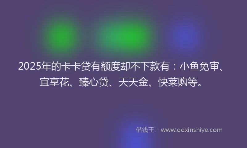 2025年的卡卡贷有额度却不下款有：小鱼免审、宜享花、臻心贷、天天金、快莱购等。