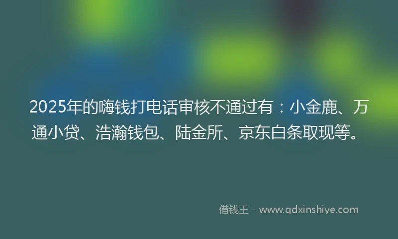 2025年的嗨钱打电话审核不通过有：小金鹿、万通小贷、浩瀚钱包、陆金所、京东白条取现等。