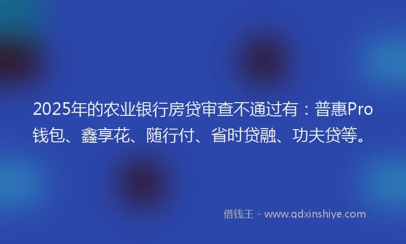 2025年的农业银行房贷审查不通过有：普惠Pro钱包、鑫享花、随行付、省时贷融、功夫贷等。