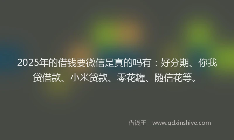 2025年的借钱要微信是真的吗有：好分期、你我贷借款、小米贷款、零花罐、随信花等。