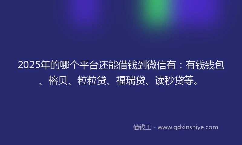 2025年的哪个平台还能借钱到微信有：有钱钱包、榕贝、粒粒贷、福瑞贷、读秒贷等。