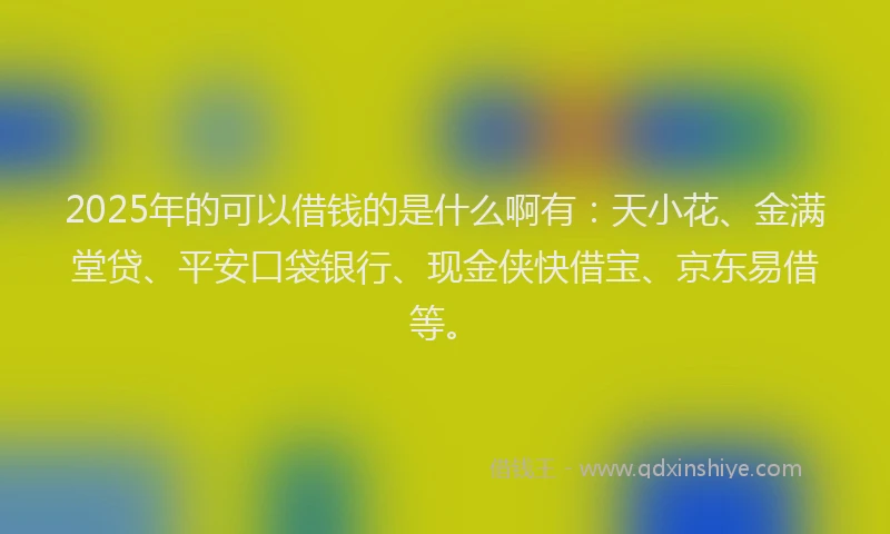 2025年的可以借钱的是什么啊有：天小花、金满堂贷、平安口袋银行、现金侠快借宝、京东易借等。