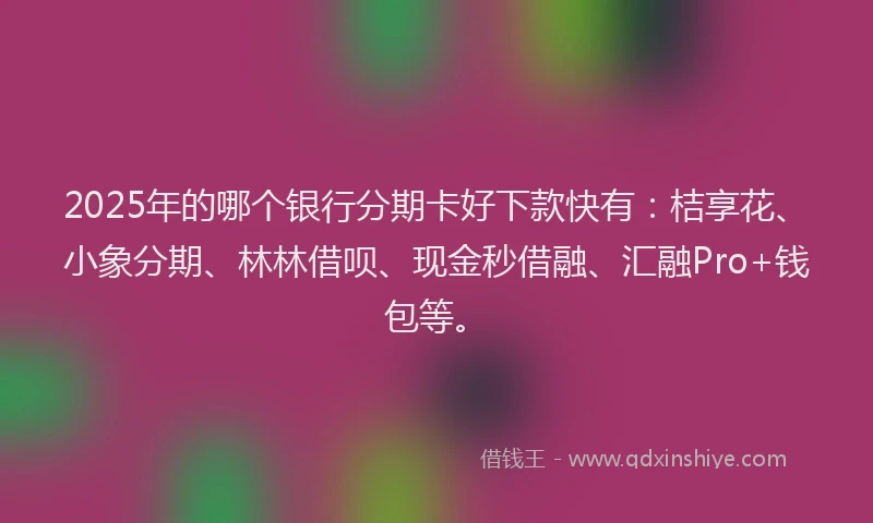 2025年的哪个银行分期卡好下款快有：桔享花、小象分期、林林借呗、现金秒借融、汇融Pro+钱包等。