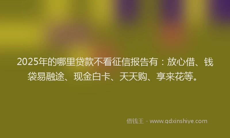 2025年的哪里贷款不看征信报告有：放心借、钱袋易融途、现金白卡、天天购、享来花等。