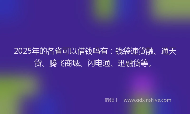 2025年的各省可以借钱吗有：钱袋速贷融、通天贷、腾飞商城、闪电通、迅融贷等。