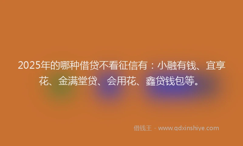 2025年的哪种借贷不看征信有：小融有钱、宜享花、金满堂贷、会用花、鑫贷钱包等。