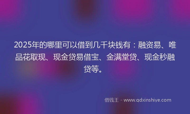 2025年的哪里可以借到几千块钱有：融资易、唯品花取现、现金贷易借宝、金满堂贷、现金秒融贷等。