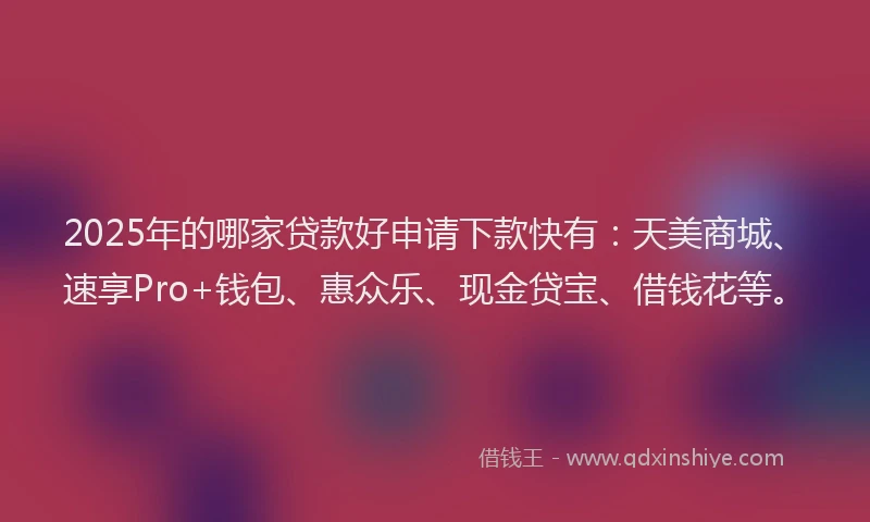2025年的哪家贷款好申请下款快有：天美商城、速享Pro+钱包、惠众乐、现金贷宝、借钱花等。