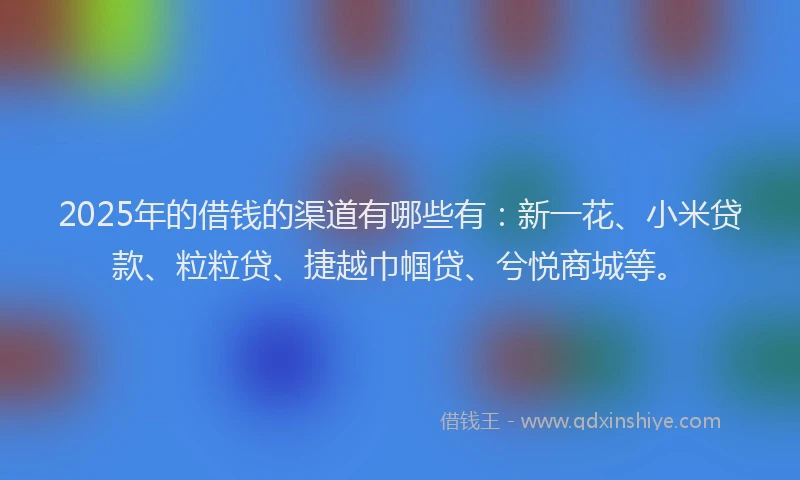 2025年的借钱的渠道有哪些有：新一花、小米贷款、粒粒贷、捷越巾帼贷、兮悦商城等。