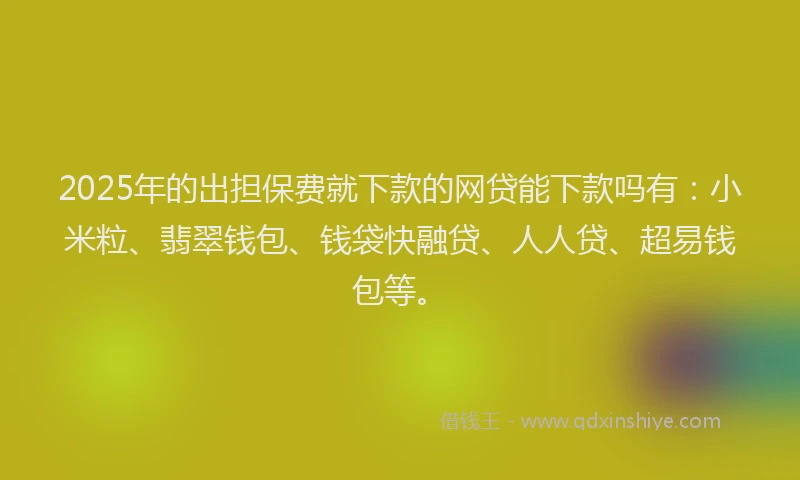 2025年的出担保费就下款的网贷能下款吗有：小米粒、翡翠钱包、钱袋快融贷、人人贷、超易钱包等。