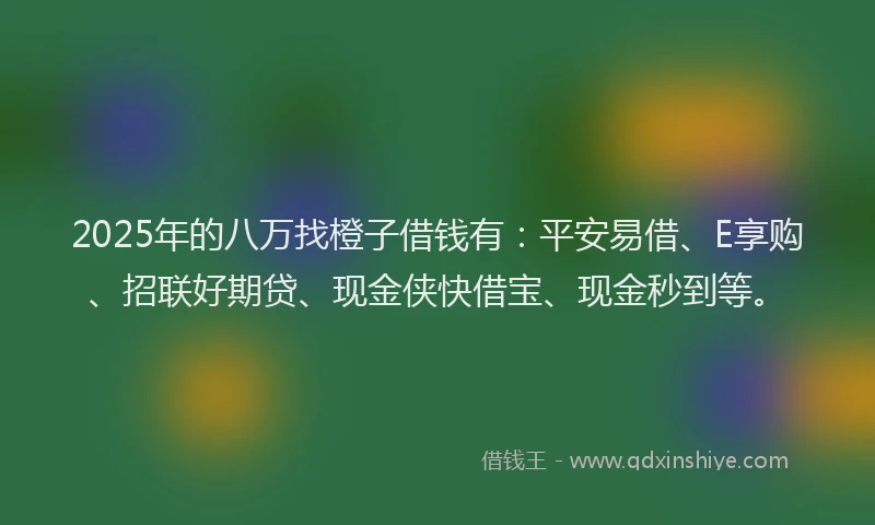 2025年的八万找橙子借钱有：平安易借、E享购、招联好期贷、现金侠快借宝、现金秒到等。