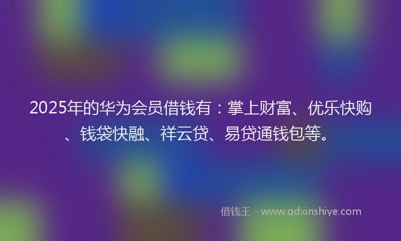 2025年的华为会员借钱有：掌上财富、优乐快购、钱袋快融、祥云贷、易贷通钱包等。