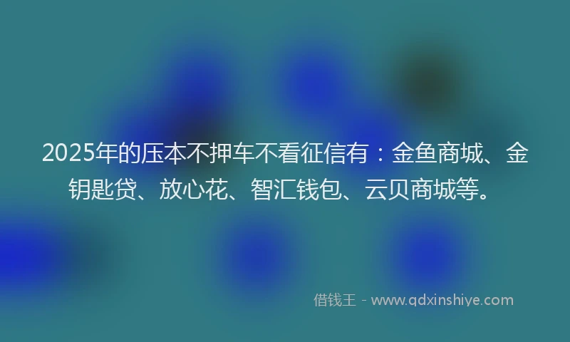 2025年的压本不押车不看征信有：金鱼商城、金钥匙贷、放心花、智汇钱包、云贝商城等。