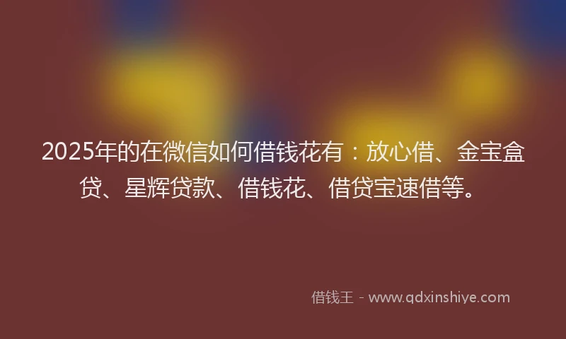2025年的在微信如何借钱花有：放心借、金宝盒贷、星辉贷款、借钱花、借贷宝速借等。