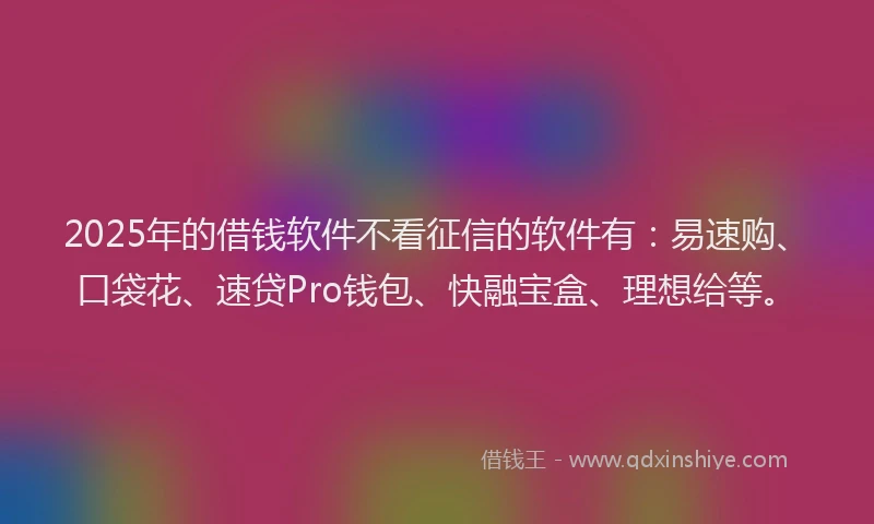 2025年的借钱软件不看征信的软件有：易速购、口袋花、速贷Pro钱包、快融宝盒、理想给等。