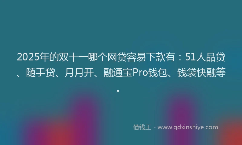 2025年的双十一哪个网贷容易下款有：51人品贷、随手贷、月月开、融通宝Pro钱包、钱袋快融等。