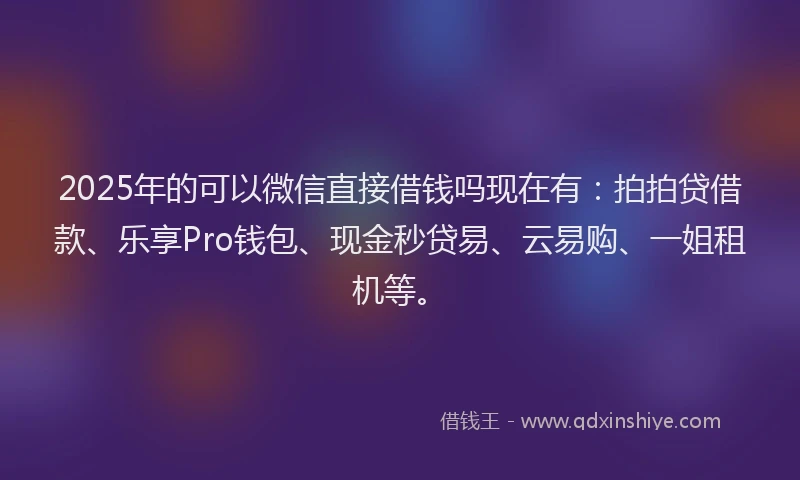 2025年的可以微信直接借钱吗现在有：拍拍贷借款、乐享Pro钱包、现金秒贷易、云易购、一姐租机等。