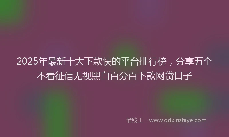 2025年最新十大下款快的平台排行榜，分享五个不看征信无视黑白百分百下款网贷口子