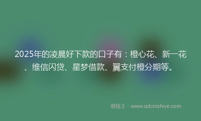 2025年的凌晨好下款的口子有：橙心花、新一花、维信闪贷、星梦借款、翼支付橙分期等。