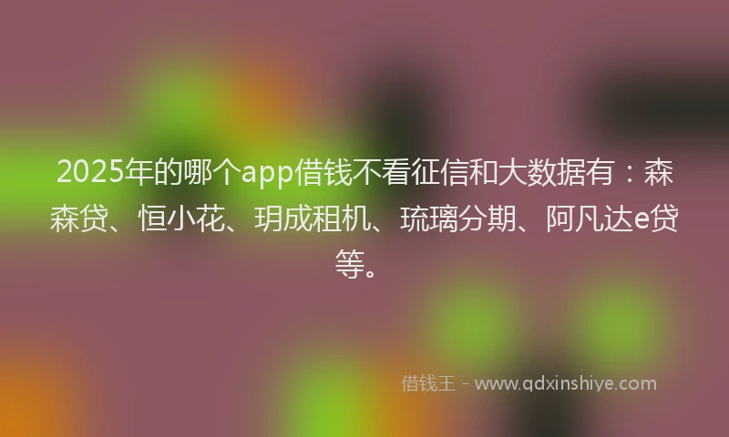 2025年的哪个app借钱不看征信和大数据有：森森贷、恒小花、玥成租机、琉璃分期、阿凡达e贷等。
