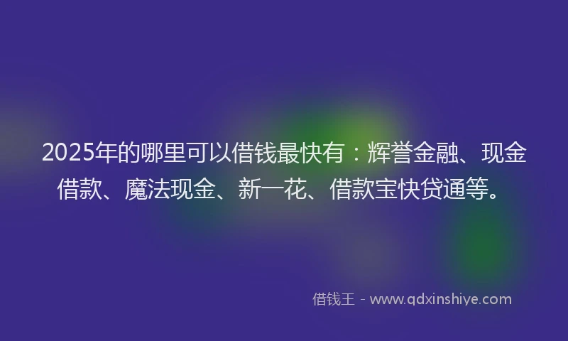 2025年的哪里可以借钱最快有：辉誉金融、现金借款、魔法现金、新一花、借款宝快贷通等。