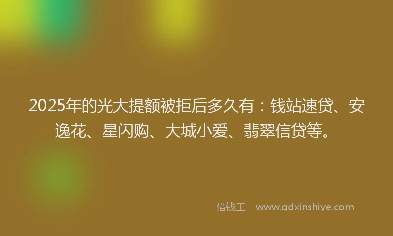 2025年的光大提额被拒后多久有：钱站速贷、安逸花、星闪购、大城小爱、翡翠信贷等。