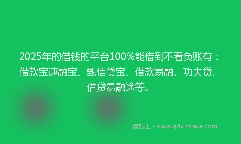 2025年的借钱的平台100%能借到不看负账有：借款宝速融宝、甄信贷宝、借款易融、功夫贷、借贷易融途等。