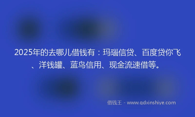 2025年的去哪儿借钱有：玛瑙信贷、百度贷你飞、洋钱罐、蓝鸟信用、现金流速借等。