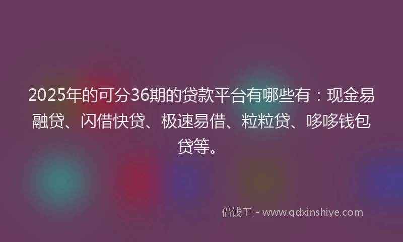 2025年的可分36期的贷款平台有哪些有：现金易融贷、闪借快贷、极速易借、粒粒贷、哆哆钱包贷等。