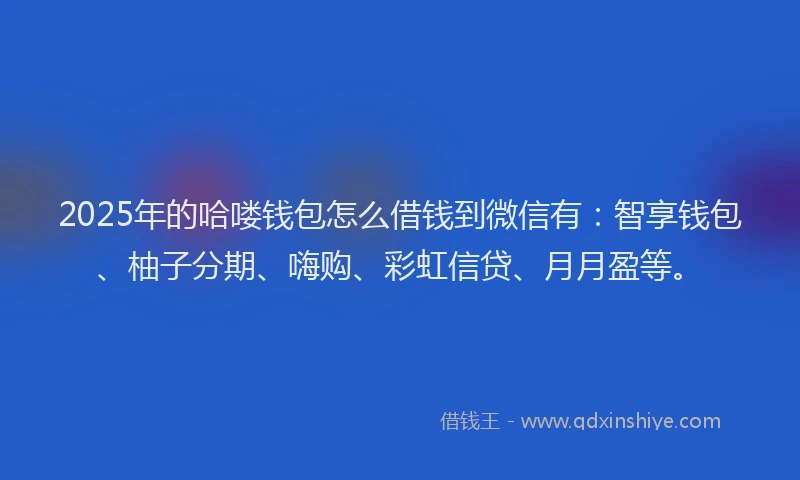 2025年的哈喽钱包怎么借钱到微信有：智享钱包、柚子分期、嗨购、彩虹信贷、月月盈等。