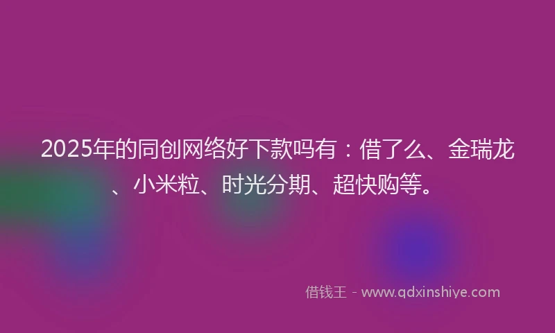 2025年的同创网络好下款吗有：借了么、金瑞龙、小米粒、时光分期、超快购等。
