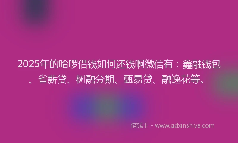 2025年的哈啰借钱如何还钱啊微信有：鑫融钱包、省薪贷、树融分期、甄易贷、融逸花等。
